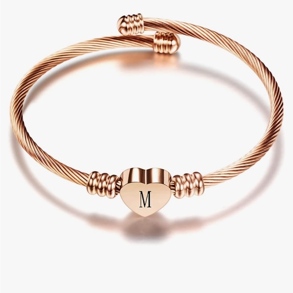 Rose Gold 18k played initial heart bracelet M fully adjustable - Picture 1 of 1
